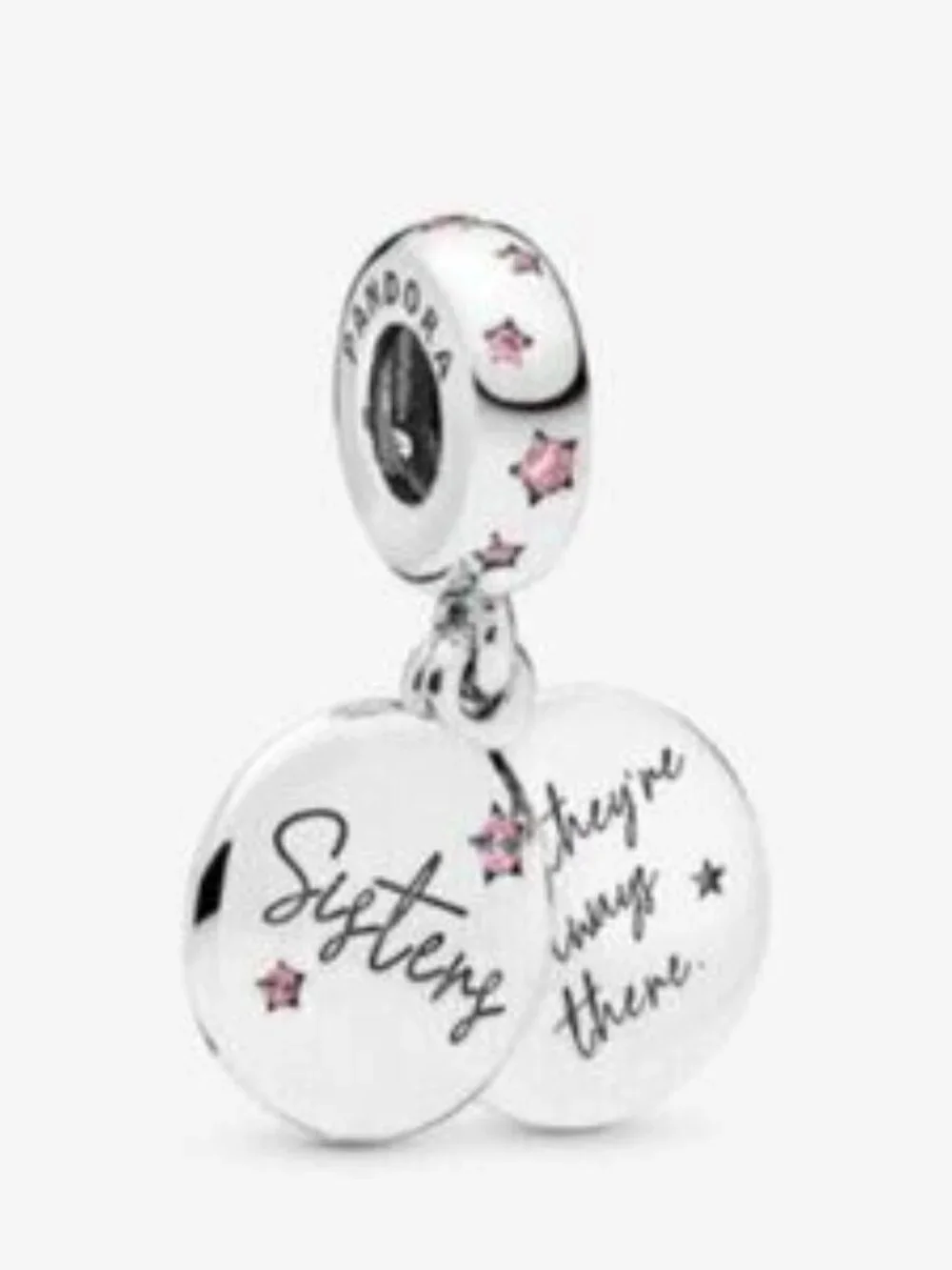 Pandora Silver 'Sisters' Dangle Charm with Pink Accents